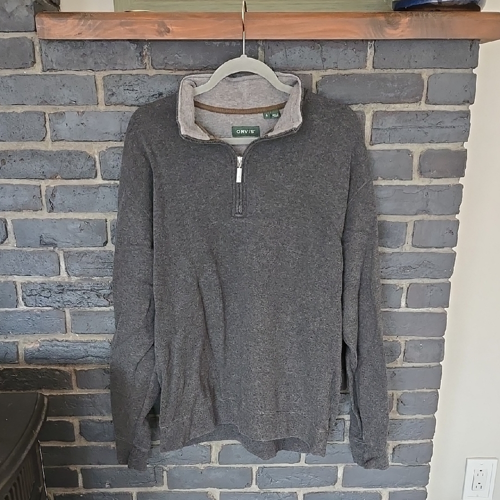 Orvis Men's Gray Quarter Zip Sweater
